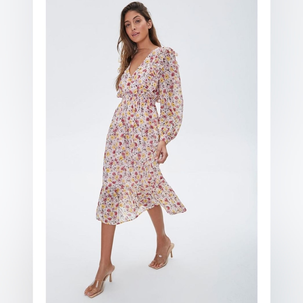 Floral Long Sleeve Dress - Multicolor